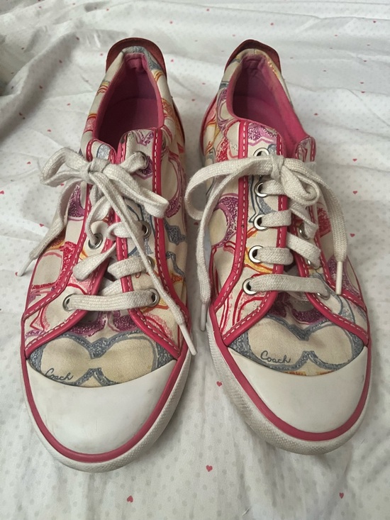 Coach Shoes - Coach Signature Canvas Low-Top Sneakers with Pink Trim